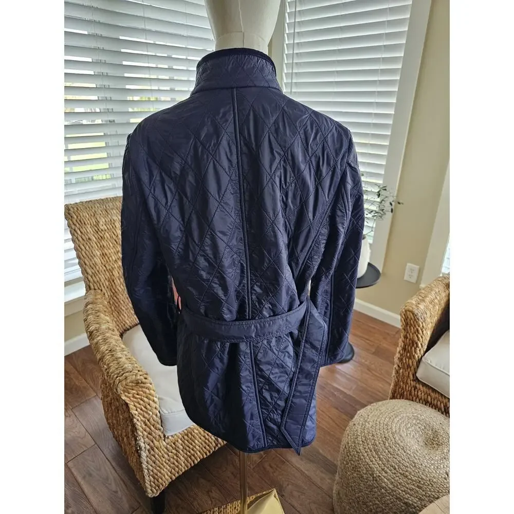 TALBOTS Navy Quilted Mid Length Barn Jacket Size L Equestrian Preppy - Picture 5 of 13